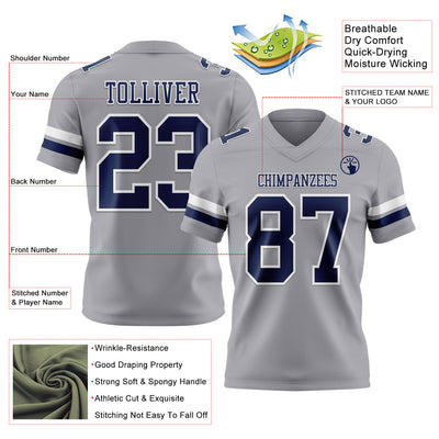 Custom Gray Navy-White Authentic Football Jersey