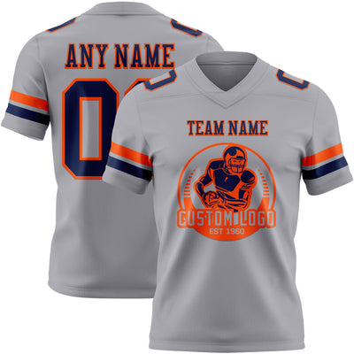Custom Gray Navy-Orange Authentic Football Jersey
