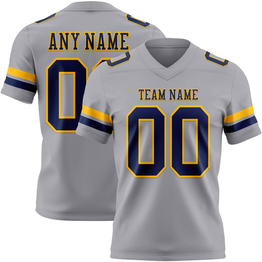 Custom Gray Navy-Gold Authentic Football Jersey