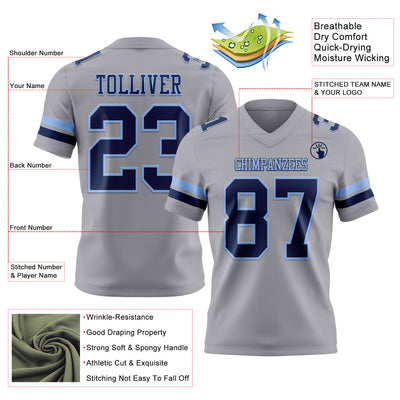 Custom Gray Navy-Light Blue Authentic Football Jersey