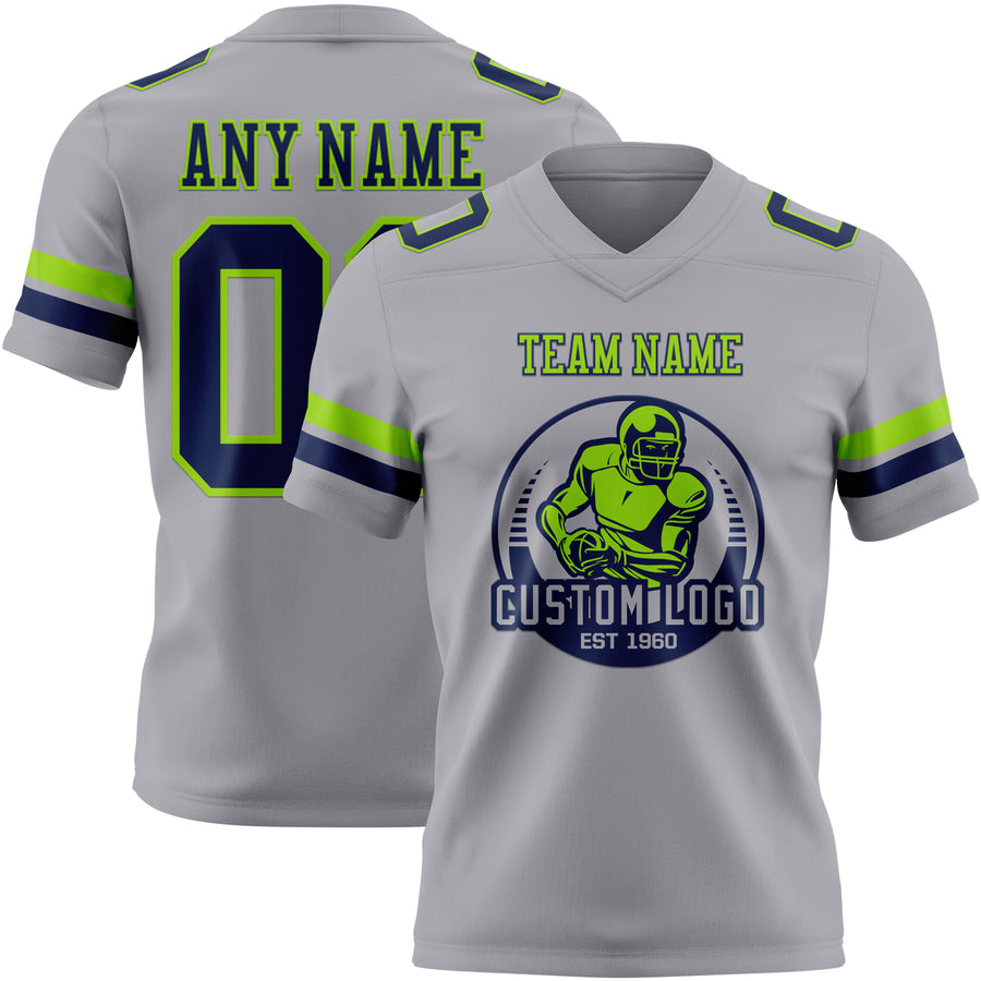 Custom Gray Navy-Neon Green Authentic Football Jersey
