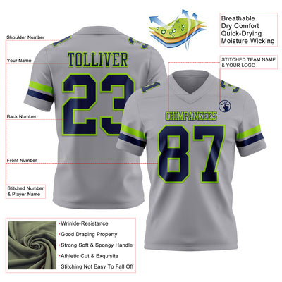 Custom Gray Navy-Neon Green Authentic Football Jersey