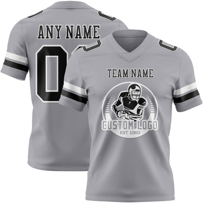 Custom Gray Black-White Authentic Football Jersey