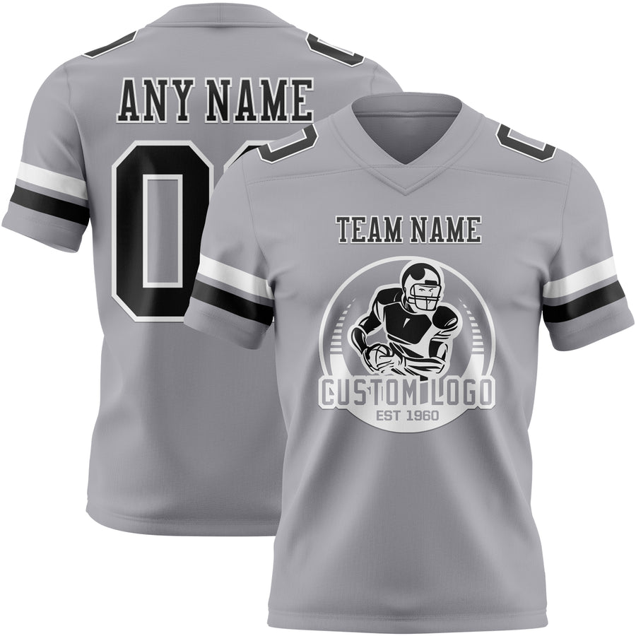 Custom Gray Black-White Authentic Football Jersey