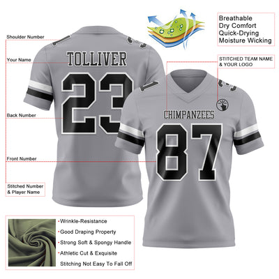 Custom Gray Black-White Authentic Football Jersey