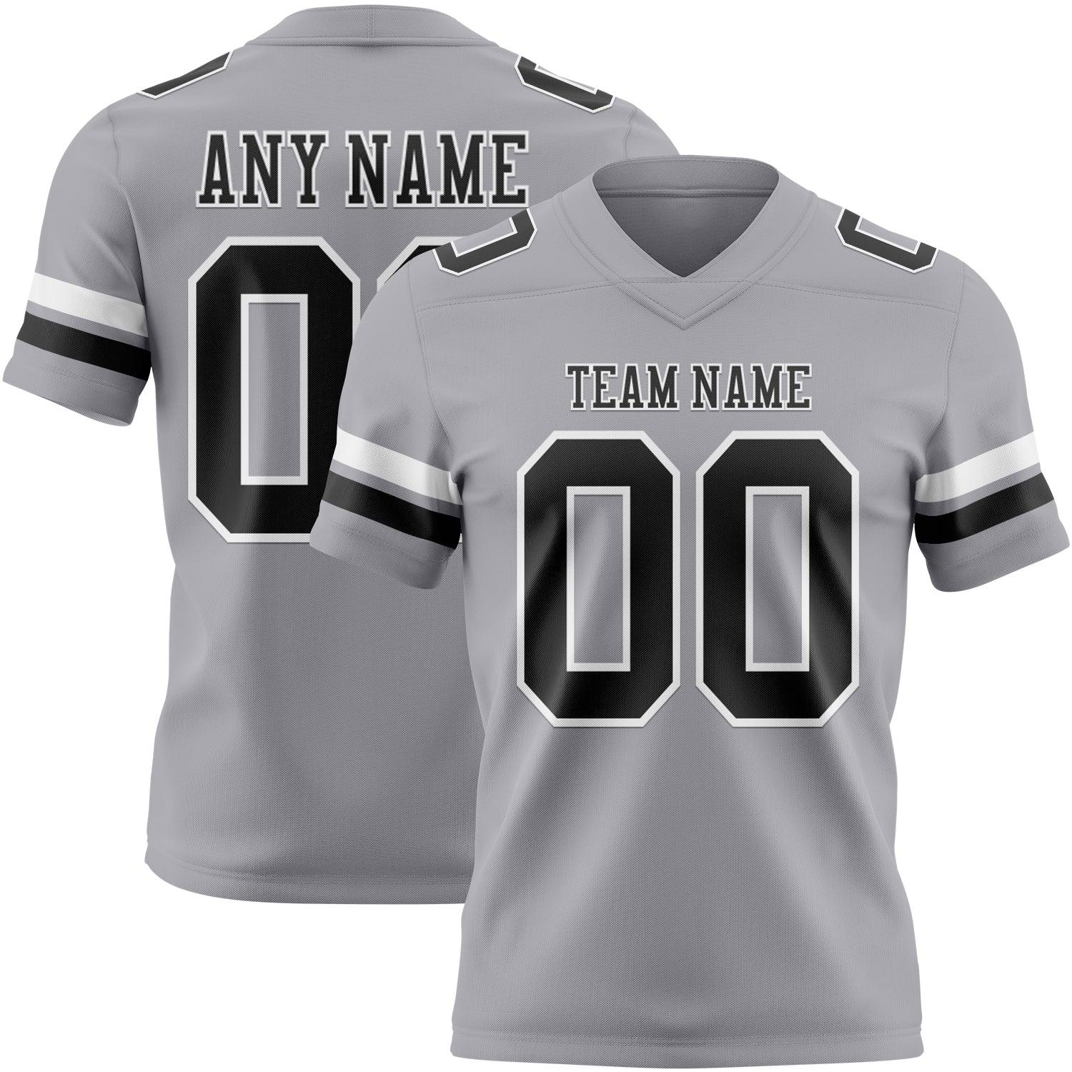 Custom Gray Black-White Authentic Football Jersey