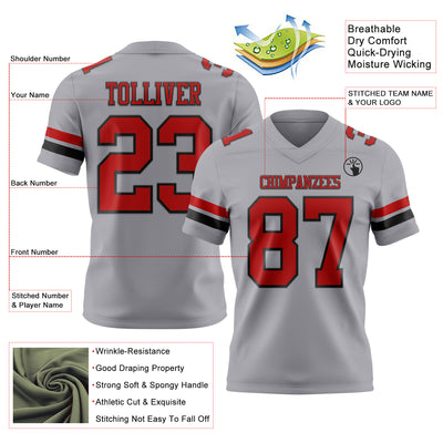 Custom Gray Red-Black Authentic Football Jersey
