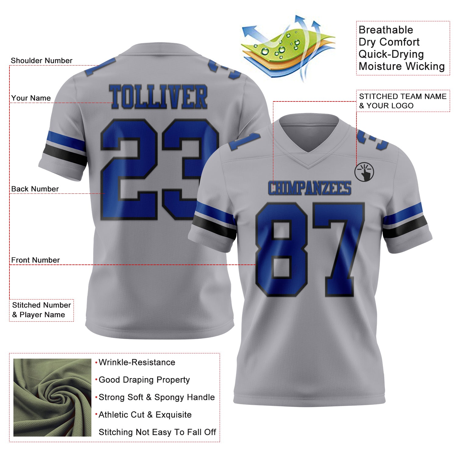 Custom Gray Royal-Black Authentic Football Jersey