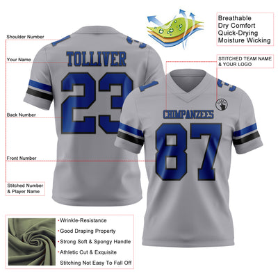 Custom Gray Royal-Black Authentic Football Jersey