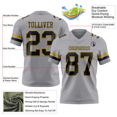 Custom Gray Black-Old Gold Authentic Football Jersey