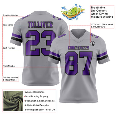 Custom Gray Purple-Black Authentic Football Jersey