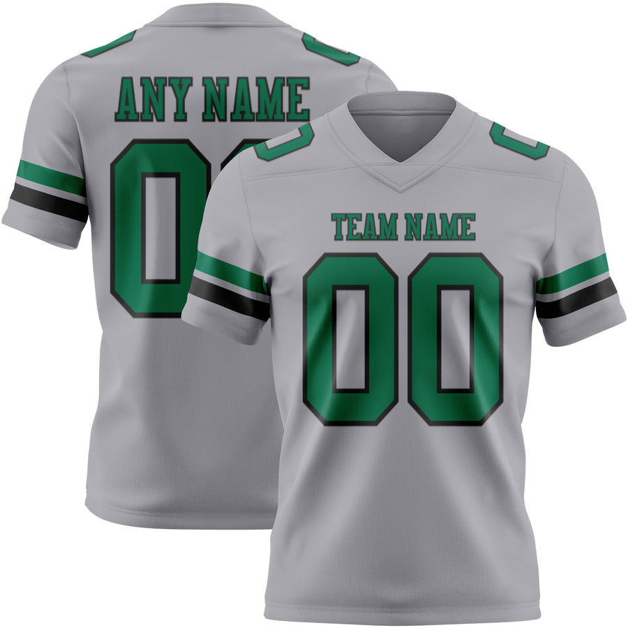 Custom Gray Kelly Green-Black Authentic Football Jersey