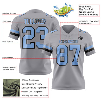 Custom Gray Light Blue-Black Authentic Football Jersey