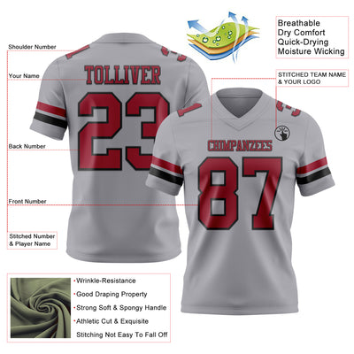 Custom Gray Cardinal-Black Authentic Football Jersey