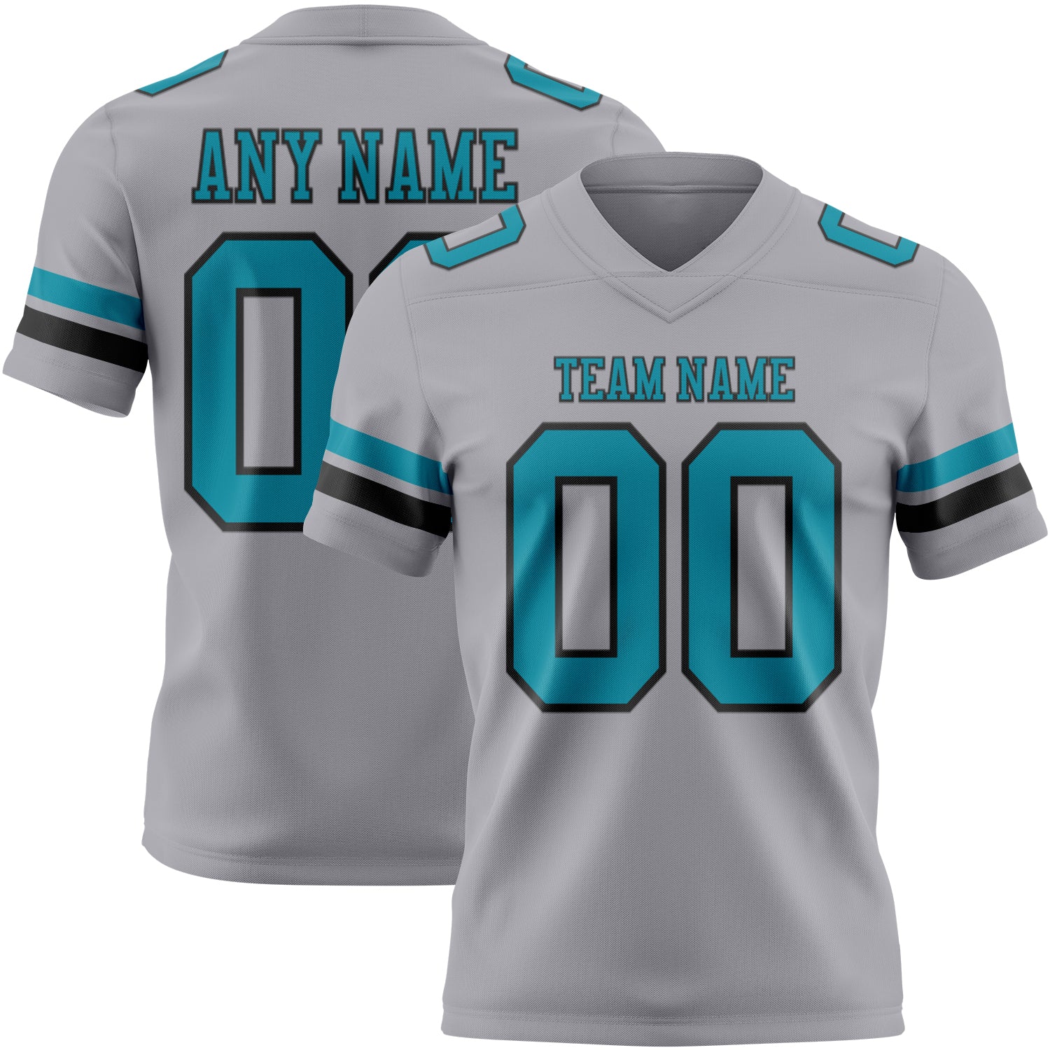 Custom Gray Teal-Black Authentic Football Jersey