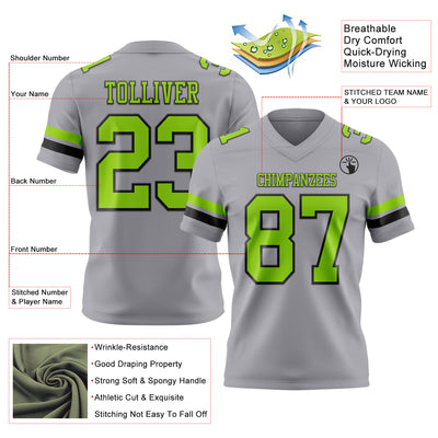 Custom Gray Neon Green-Black Authentic Football Jersey