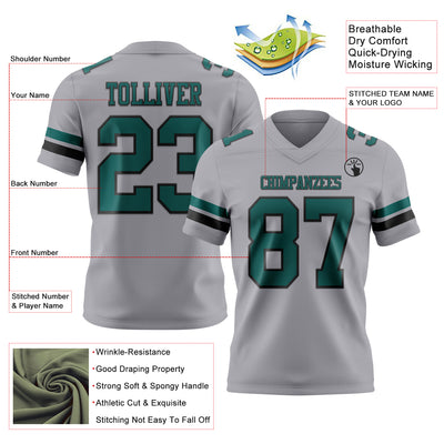 Custom Gray Midnight Green-Black Authentic Football Jersey