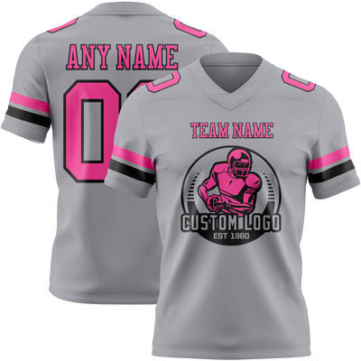 Custom Gray Pink-Black Authentic Football Jersey