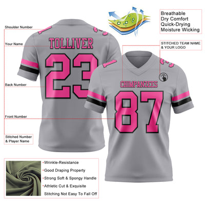 Custom Gray Pink-Black Authentic Football Jersey