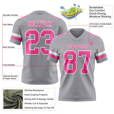 Custom Gray Pink-White Authentic Football Jersey