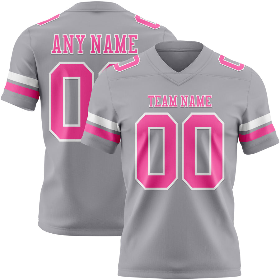 Custom Gray Pink-White Authentic Football Jersey