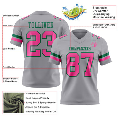 Custom Gray Pink-Kelly Green Authentic Football Jersey