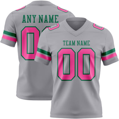Custom Gray Pink-Kelly Green Authentic Football Jersey