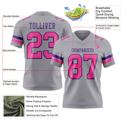 Custom Gray Pink-Purple Authentic Football Jersey