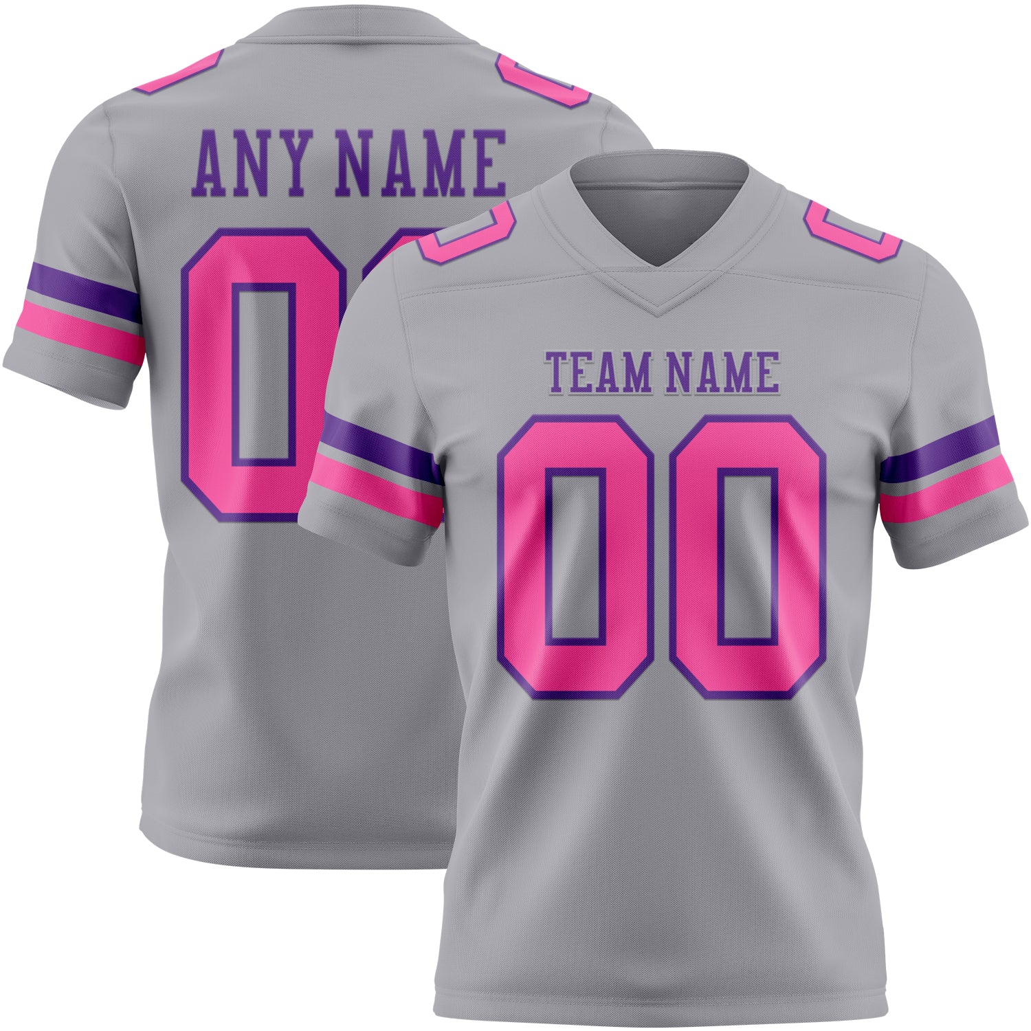 Custom Gray Pink-Purple Authentic Football Jersey