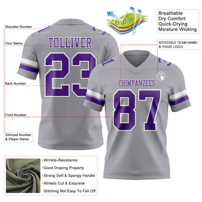 Custom Gray Purple-White Authentic Football Jersey