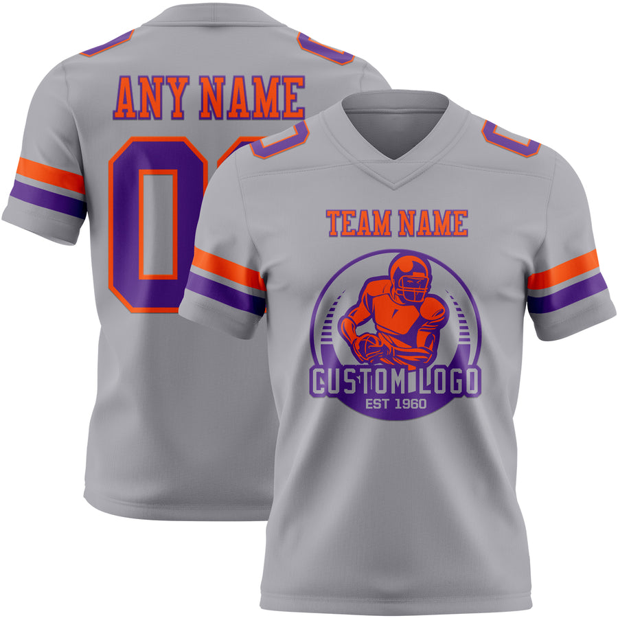 Custom Gray Purple-Orange Authentic Football Jersey