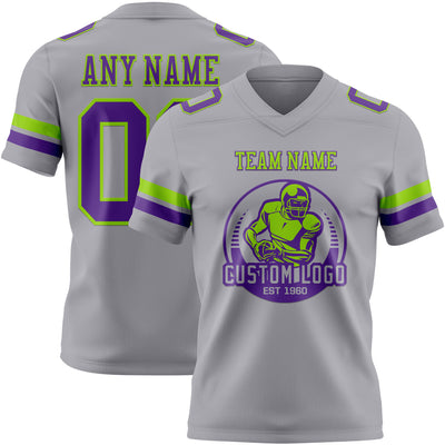 Custom Gray Purple-Neon Green Authentic Football Jersey
