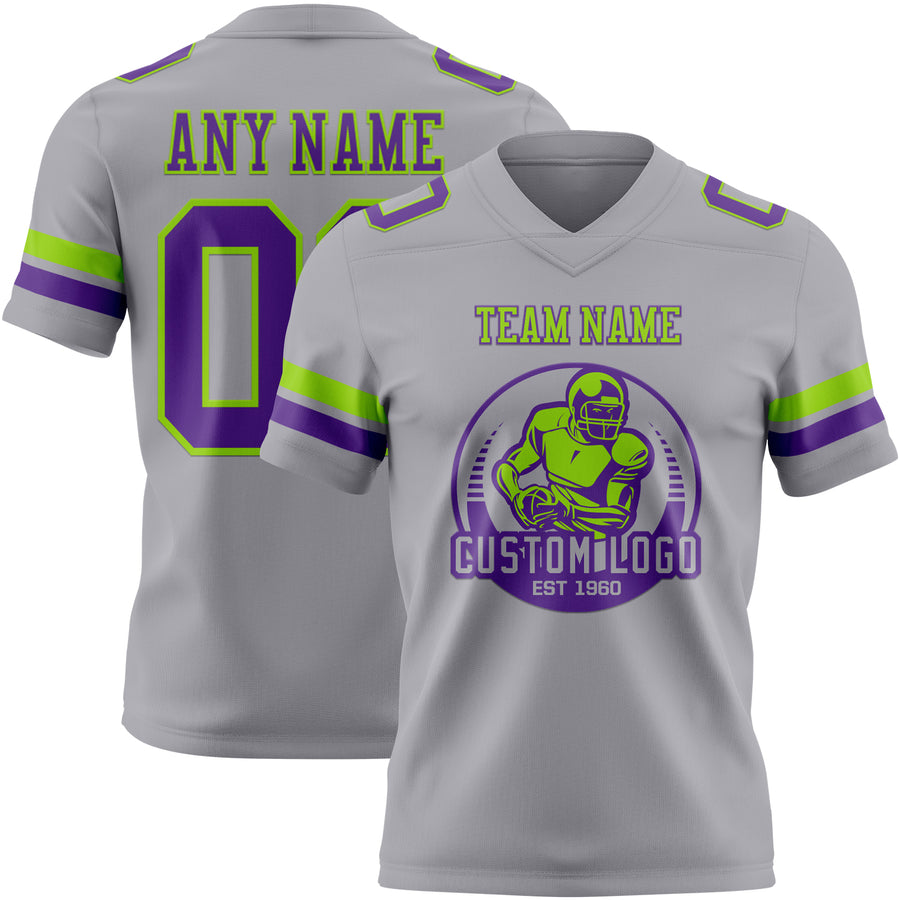 Custom Gray Purple-Neon Green Authentic Football Jersey