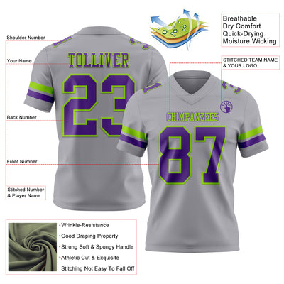 Custom Gray Purple-Neon Green Authentic Football Jersey