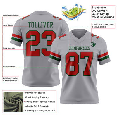 Custom Gray Red-Green Authentic Football Jersey