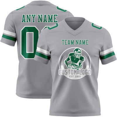 Custom Gray Kelly Green-White Authentic Football Jersey