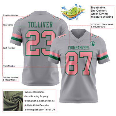 Custom Gray Medium Pink-Kelly Green Authentic Football Jersey