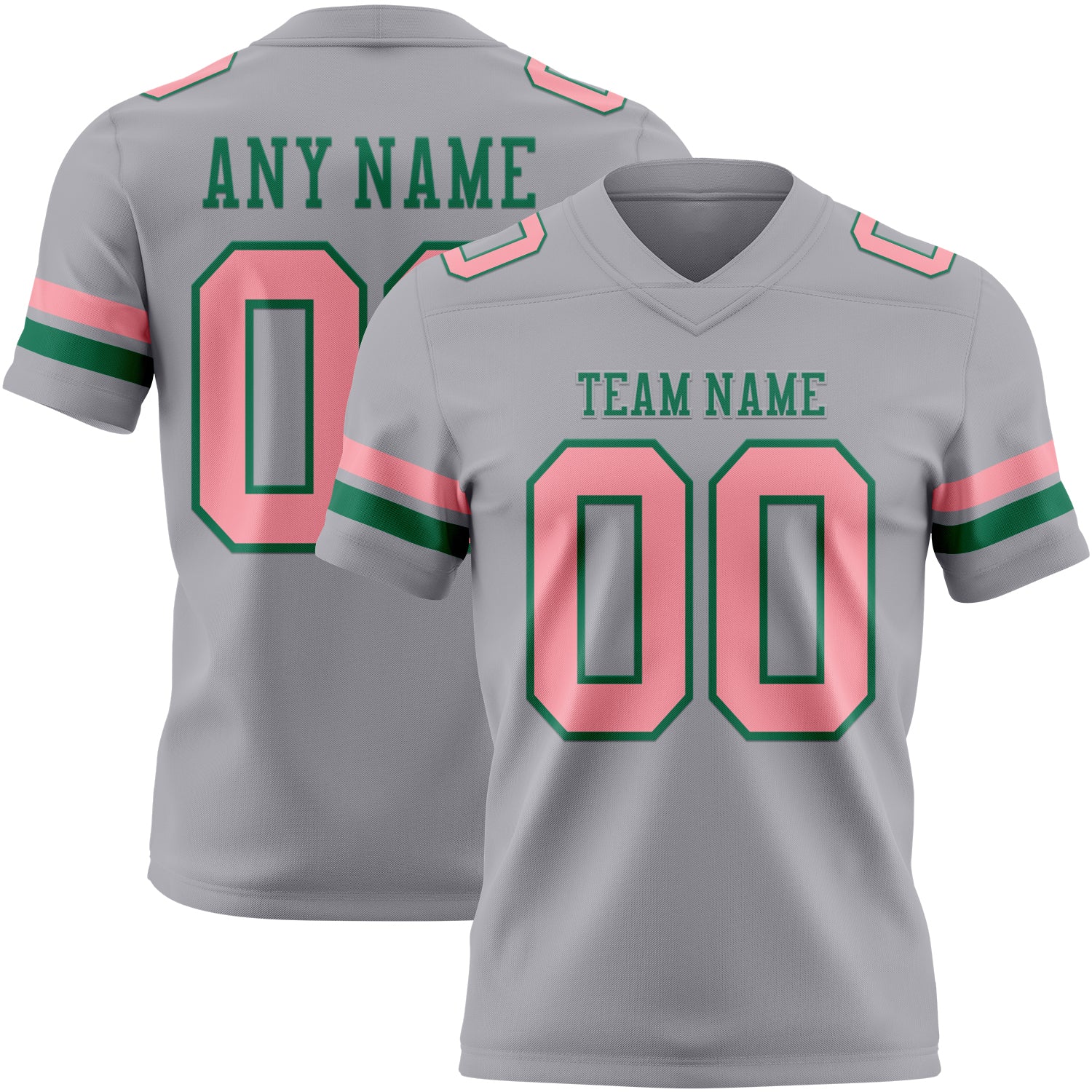 Custom Gray Medium Pink-Kelly Green Authentic Football Jersey