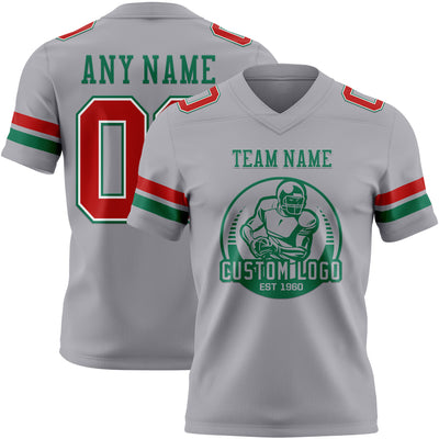 Custom Gray Red White-Kelly Green Authentic Football Jersey