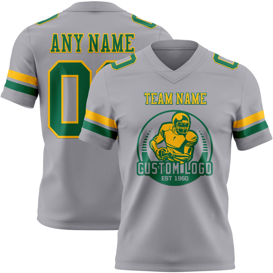 Custom Gray Kelly Green-Gold Authentic Football Jersey