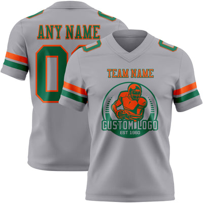 Custom Gray Kelly Green-Orange Authentic Football Jersey