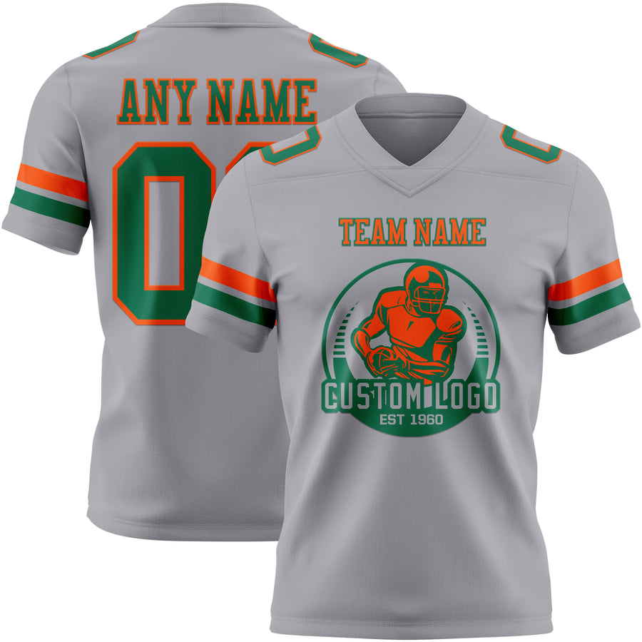 Custom Gray Kelly Green-Orange Authentic Football Jersey