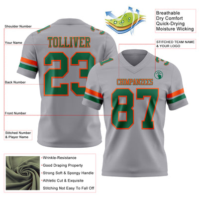 Custom Gray Kelly Green-Orange Authentic Football Jersey