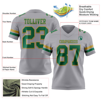 Custom Gray Kelly Green-Old Gold Authentic Football Jersey