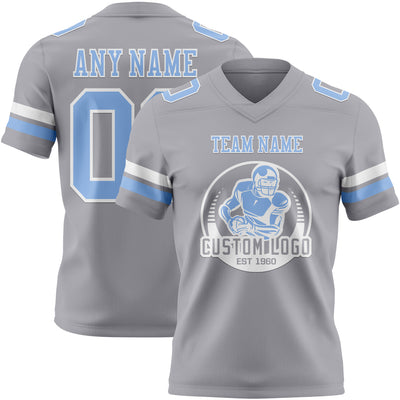 Custom Gray Light Blue-White Authentic Football Jersey