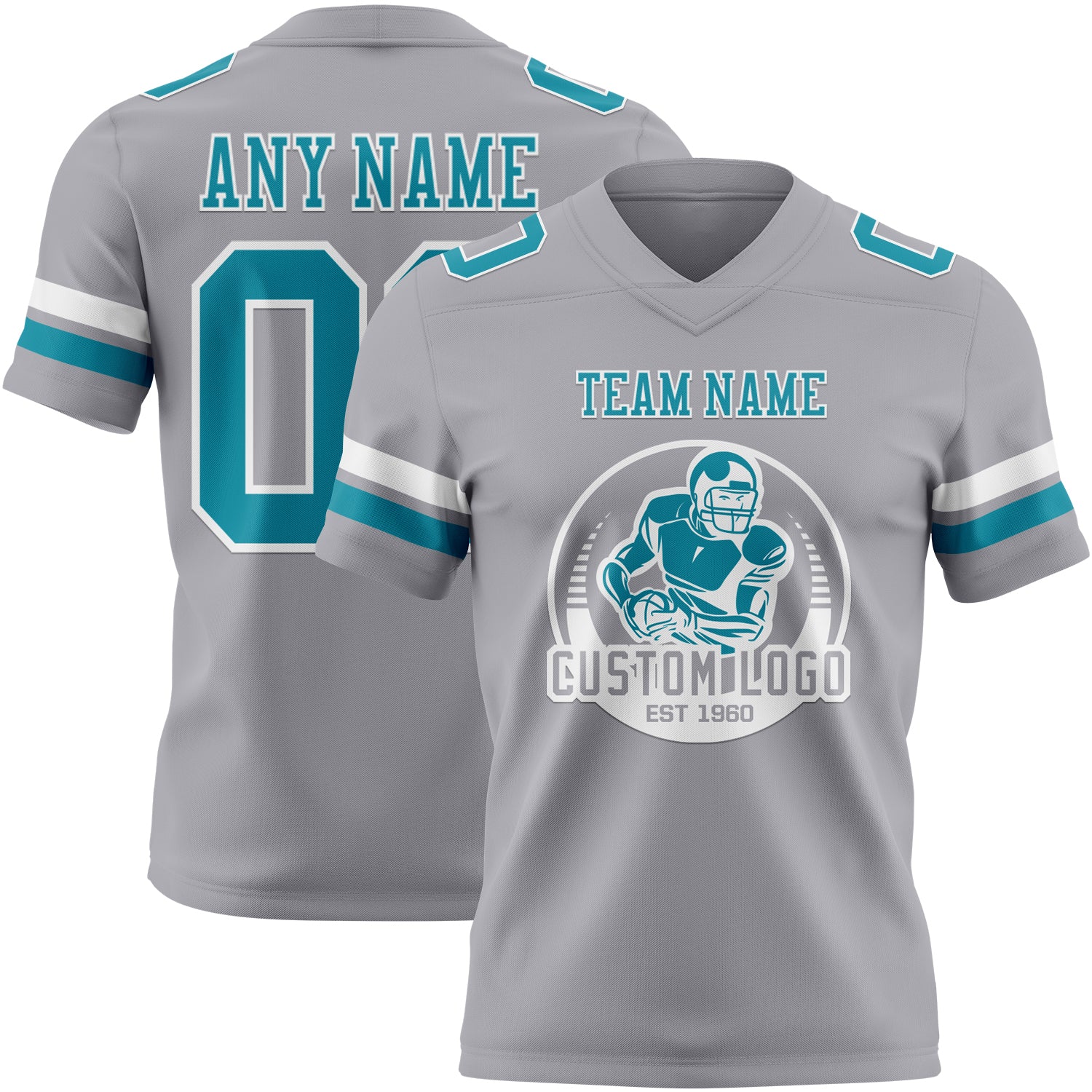 Custom Gray Teal-White Authentic Football Jersey