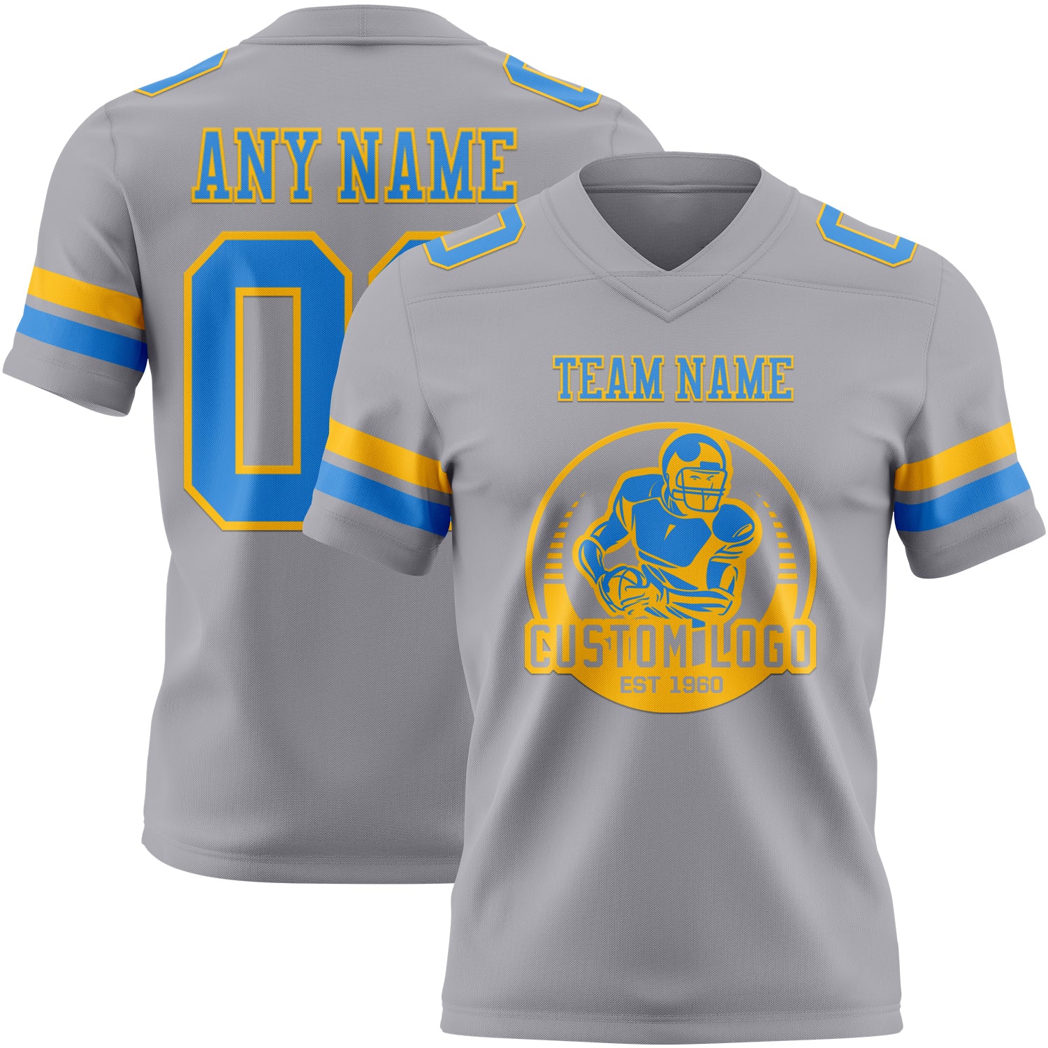 Custom Gray Powder Blue-Gold Authentic Football Jersey