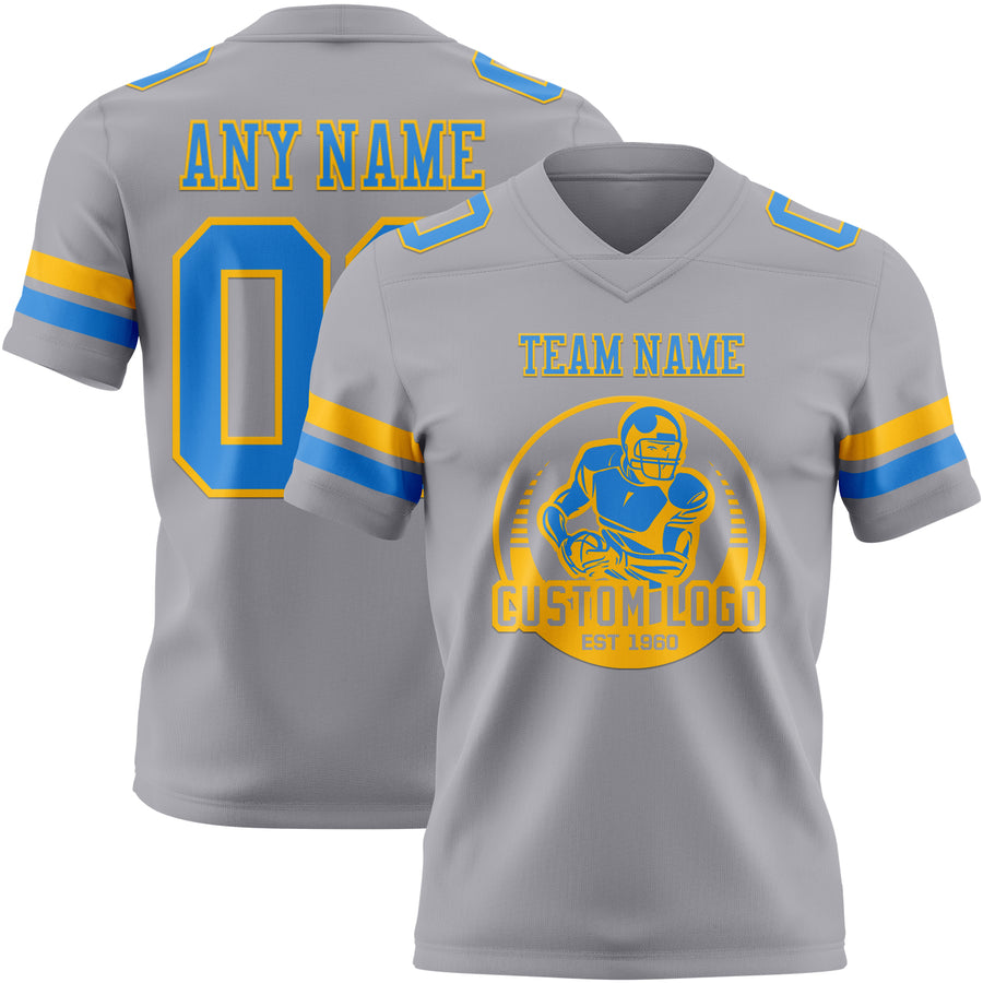 Custom Gray Powder Blue-Gold Authentic Football Jersey
