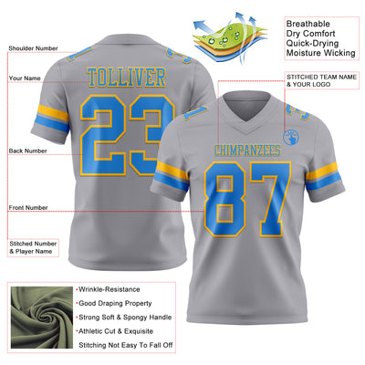 Custom Gray Powder Blue-Gold Authentic Football Jersey