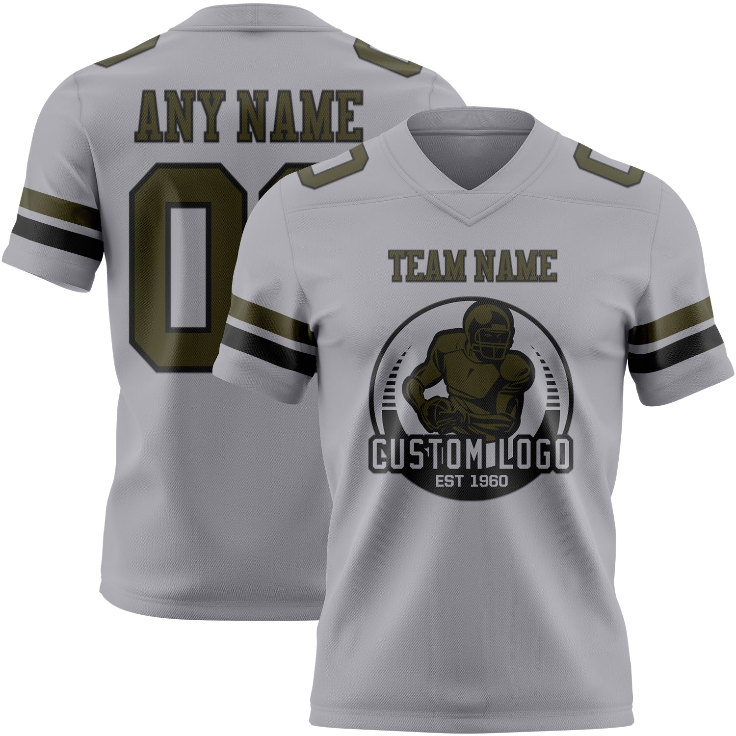 Custom Gray Olive-Black Authentic Football Jersey